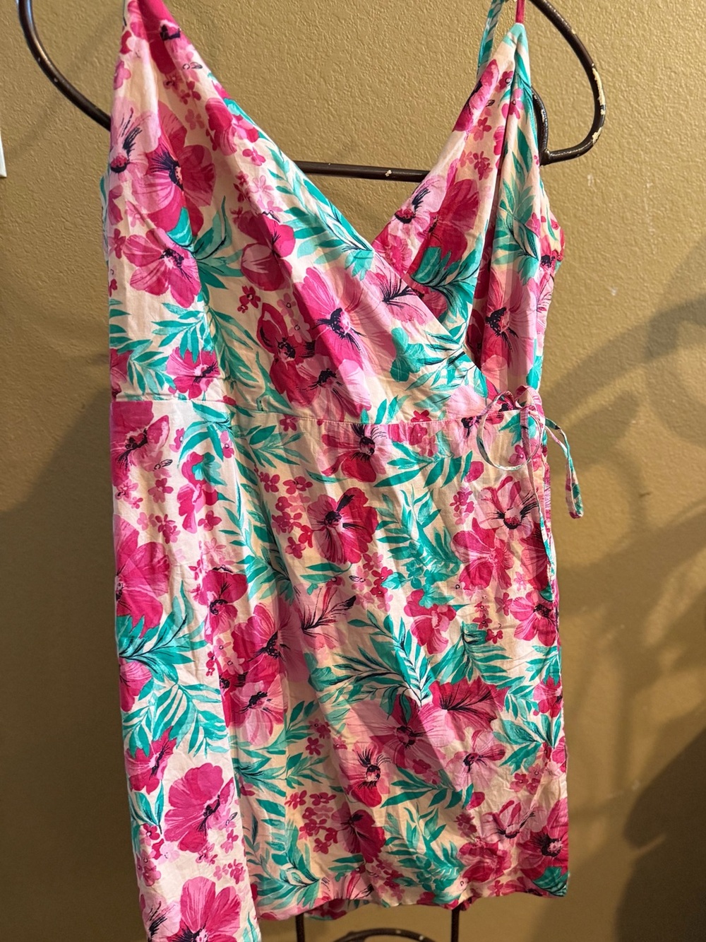 J. Crew Pink & Teal Floral Wrap-Style Midi Dress